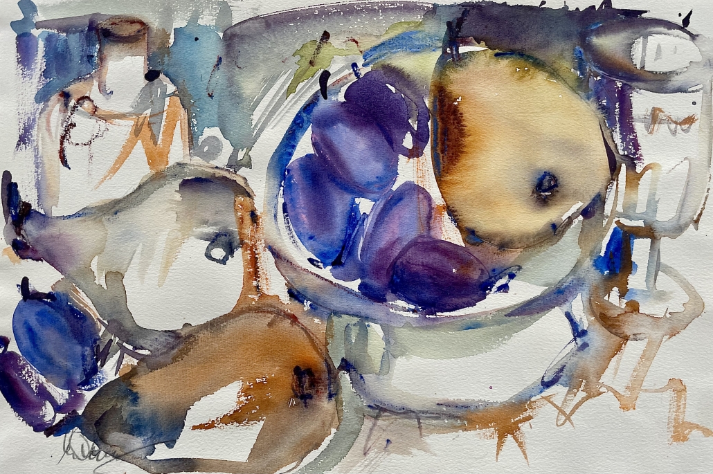 Erika Rauschning | Stillleben mit Birnen und Pflaumen - Kunsthandlung ...