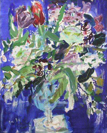 Blumen blau, 100 x 80 cm, groß