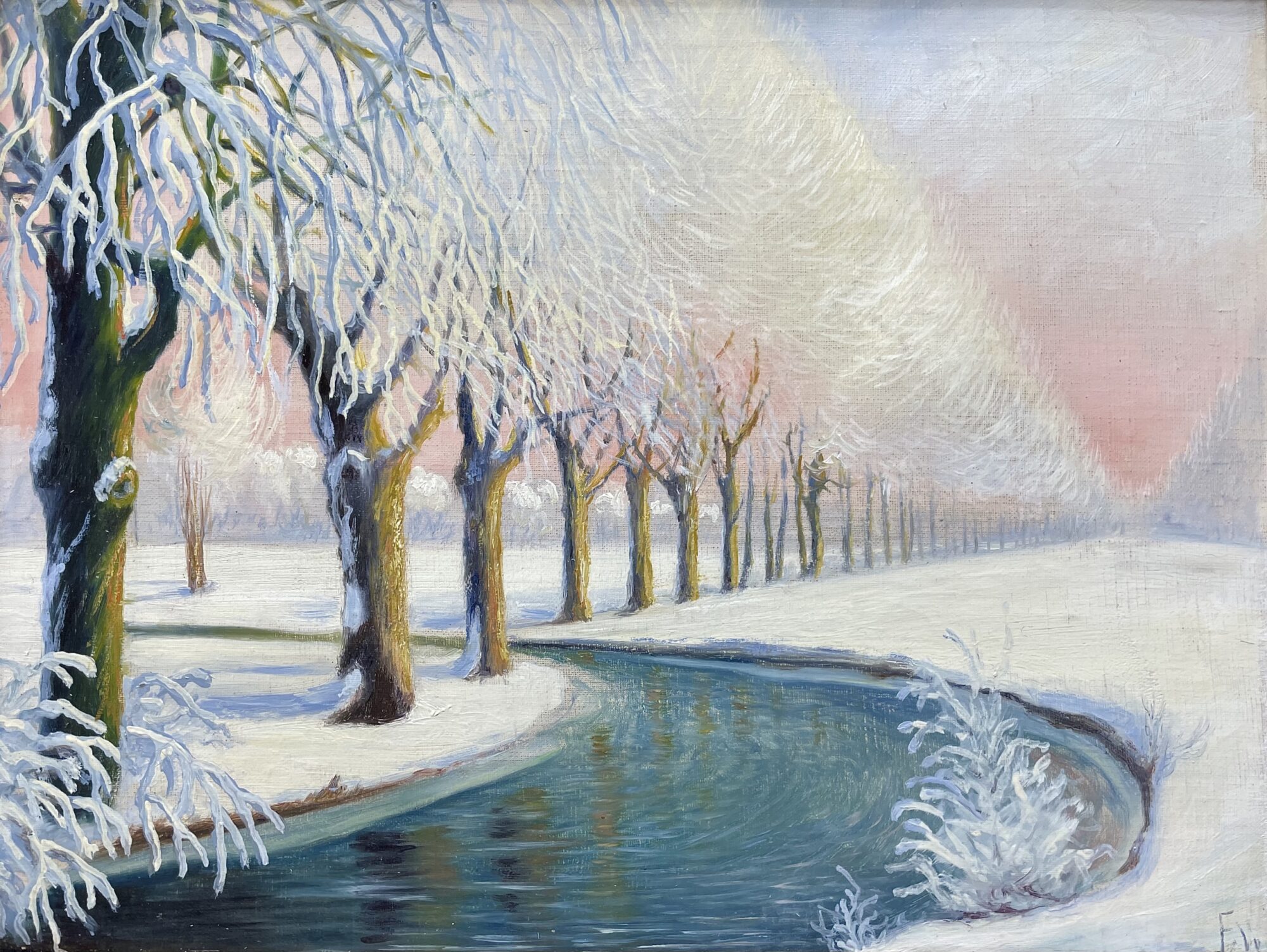 5, Fluss im Schnee, Lwd, 40 x 52, m.R. 59 x 69